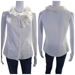 Lafayette 148 New York White Bow Button Down Sleeveless Blouse - Size 10